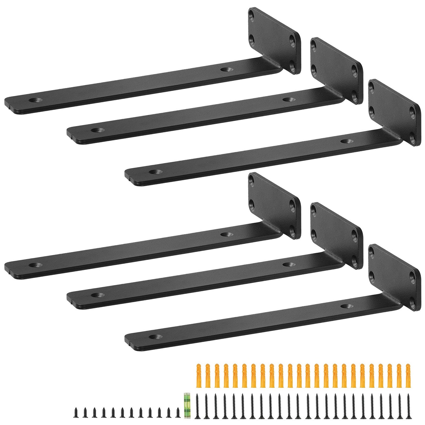 Shelf Bracket, 12”L x 4”W x 1.6”H 6 Pcs, Heavy Duty Floating Shelf Brackets, Brackets for Shelves, 5mm Thick Matte Black L Shelf Bracket,Steel Shelving Brackets with 160 lbs Load Capacity