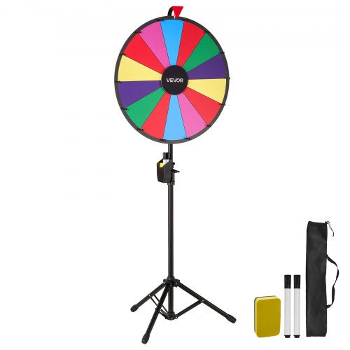 610 mm Spinning Prize Wheel, 14 Slots Spinning Wheel with Tripod, Adjustable Height Win Fortune Roulette with a Dry Erase and 2 Markers, 6 Colors, Easy Assembly, for Party Pub Trade Show Carnival