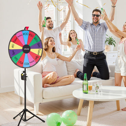 610 mm Spinning Prize Wheel, 14 Slots Spinning Wheel with Tripod, Adjustable Height Win Fortune Roulette with a Dry Erase and 2 Markers, 6 Colors, Easy Assembly, for Party Pub Trade Show Carnival