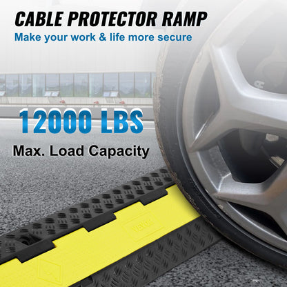 5 PCs Rubber Cable Protector Ramp 98x24x4.5 cm, 2 Channel, 12000 lbs/axle Capacity Heavy Duty Hose Wire Cover Ramp Driveway, Traffic Speed Bump with Flip-Open Top Cover & 50 ft Warning Tape, for Indoor&Outdo