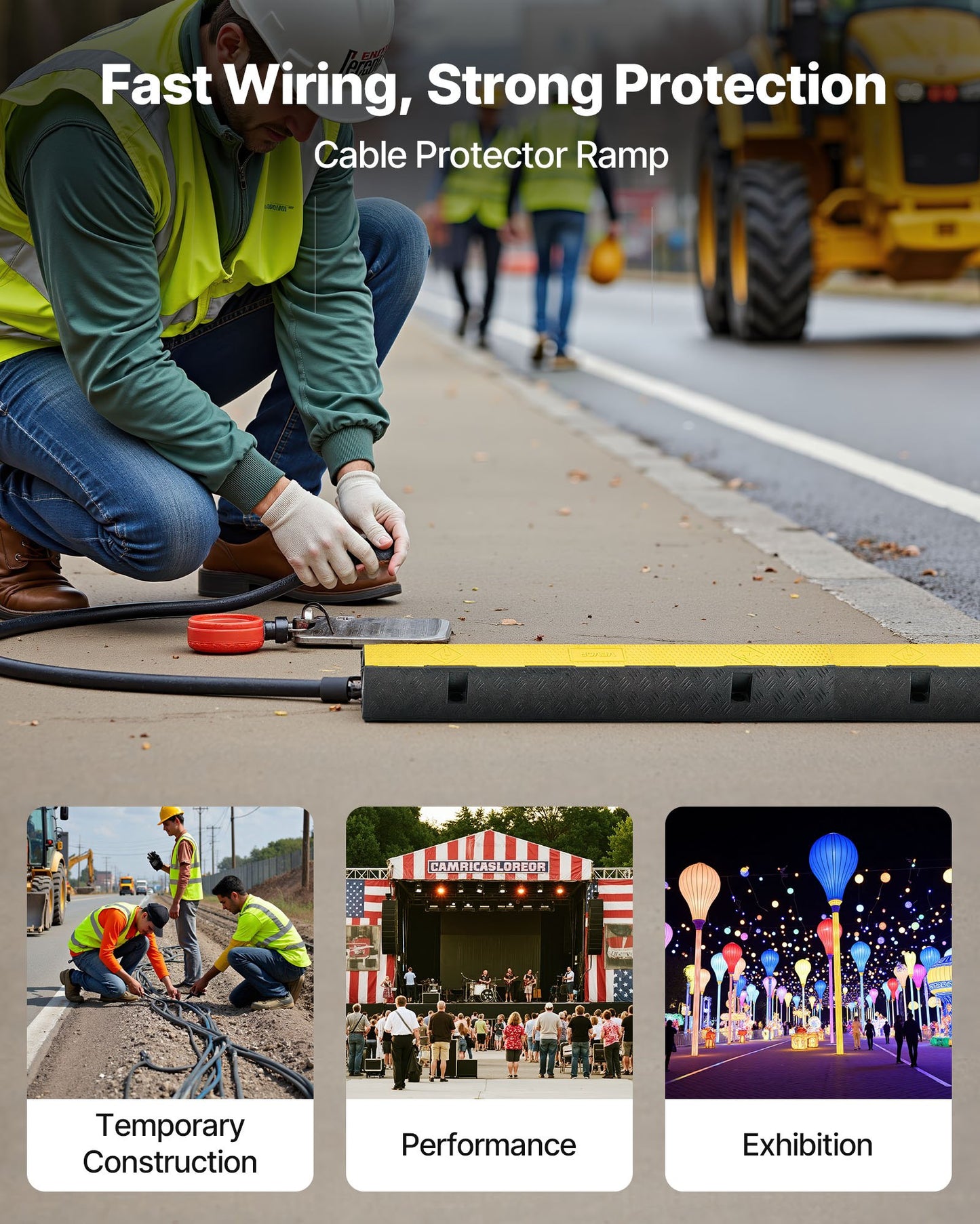 Kabelschutzrampe, Tragfähigkeit 9.979 kg/Achse, 1-Kanal-Kabelschutz aus robustem Gummi, 70 x 50 mm Kanal, Fahrbahnschwelle mit aufklappbarer Abdeckung, für den Innen- und Außenbereich, 1 Stück