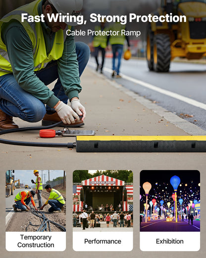 Kabelschutzrampe, Tragfähigkeit 9.979 kg/Achse, 1-Kanal-Kabelschutz aus robustem Gummi, 70 x 50 mm Kanal, Fahrbahnschwelle mit aufklappbarer Abdeckung, für den Innen- und Außenbereich, 1 Stück