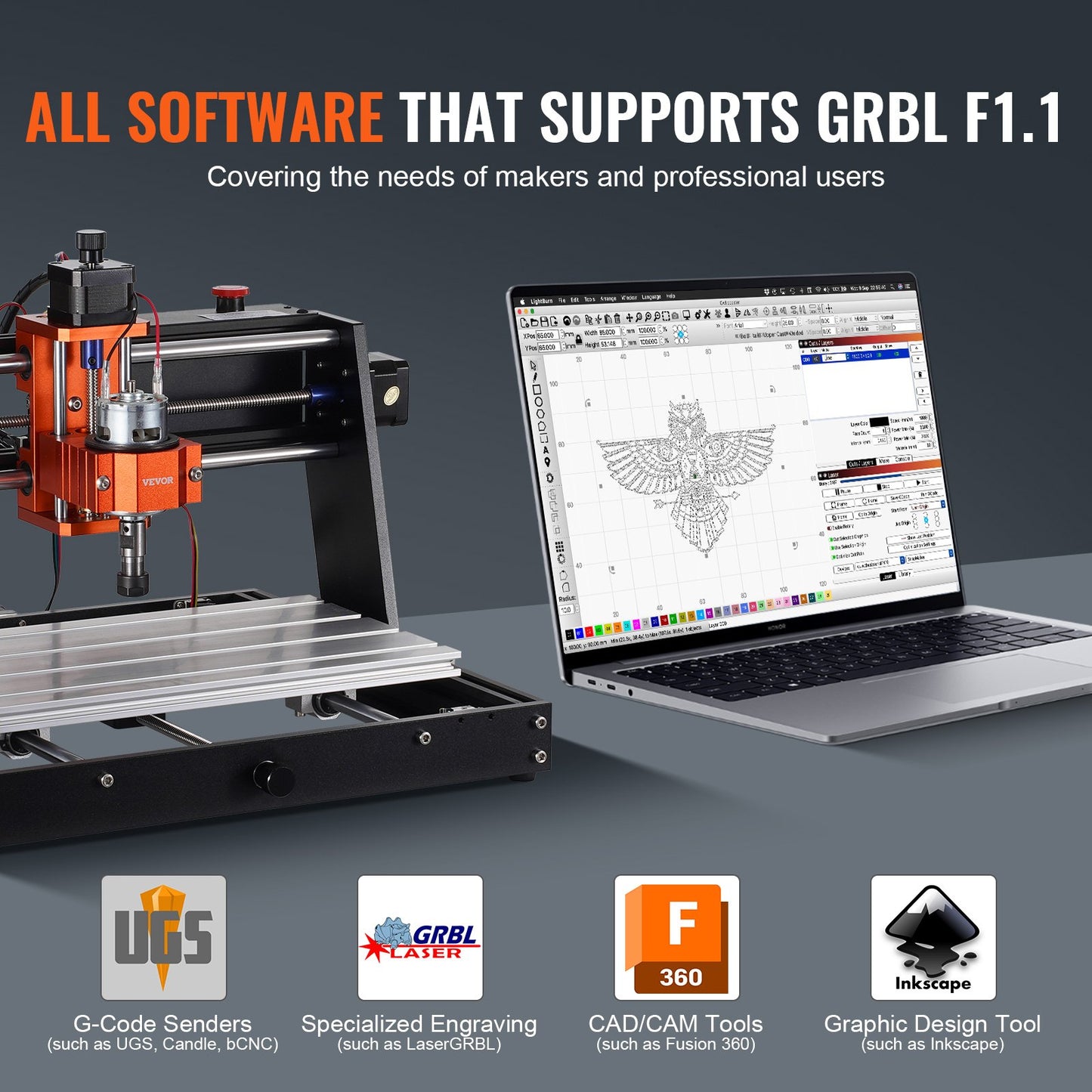 CNC-Fräsmaschine, 120 W, 3-Achsen-GRBL-Steuerung, Bausatz für Holzbearbeitung (Gravieren, Schnitzen, Fräsen), Arbeitsbereich: 300 x 200 x 72 mm, 1200 U/min, geeignet für Holz, Acryl, MDF, PVC, Kunststoff und Schaumstoff