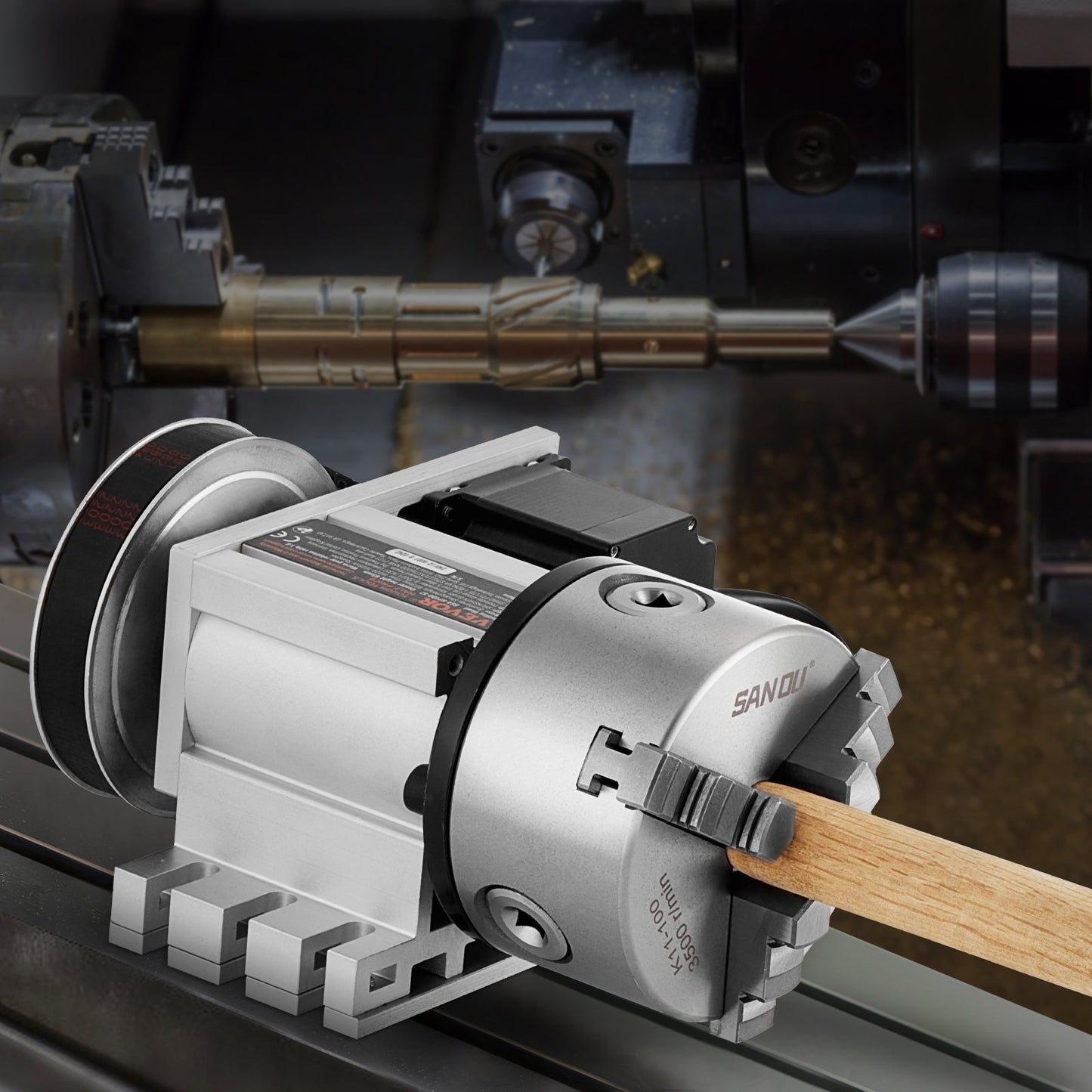 Dividing Head, K11-100mm 3-Jaw Chuck, CNC Router Milling Machine Rotational Axis 4th Axis A Axis Indexing Head, 66 mm(2.6")/65 mm Center Height MT2 Tailstock 6:1 Gear Ratio, Universal for Engraving