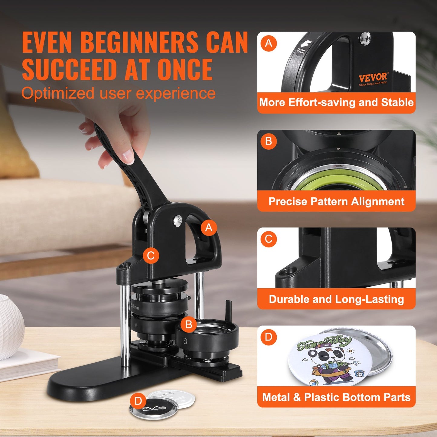 Buttonmaschine, 1/1,25/2,28 Zoll (25/32/58 mm) 3-in-1-Pin-Maschine, Installationsfreies Abzeichen-Stanzpressen-Set, Zubehör zur Buttonherstellung mit 300 Buttonteilen, Kreisschneider, Zauberbuch