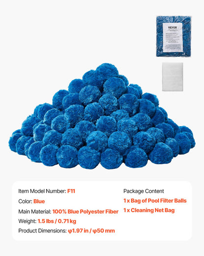 Pool Filter Balls for Sand Filter, 0.7 kg/1.5 lbs, Filter Balls Replace Pool Filter Sand, Reusable Blue Polyester Fiber Filter Media with Wash Bag, for Swimming Pool Aquarium Tank Above Ground Pool