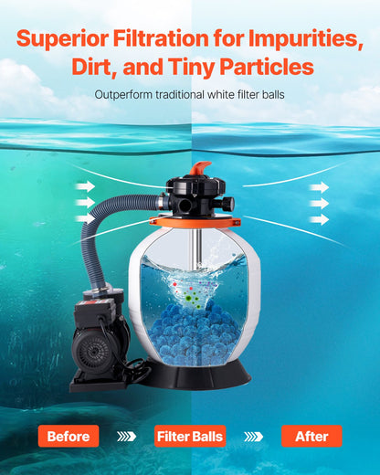 Pool Filter Balls for Sand Filter, 1.4 kg/3.1 lbs, Filter Balls Replace Pool Filter Sand, Reusable Blue Polyester Fiber Filter Media with Wash Bag, for Swimming Pool Aquarium Tank Above Ground Pool