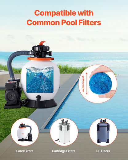 Pool Filter Balls for Sand Filter, 1.4 kg/3.1 lbs, Filter Balls Replace Pool Filter Sand, Reusable Blue Polyester Fiber Filter Media with Wash Bag, for Swimming Pool Aquarium Tank Above Ground Pool
