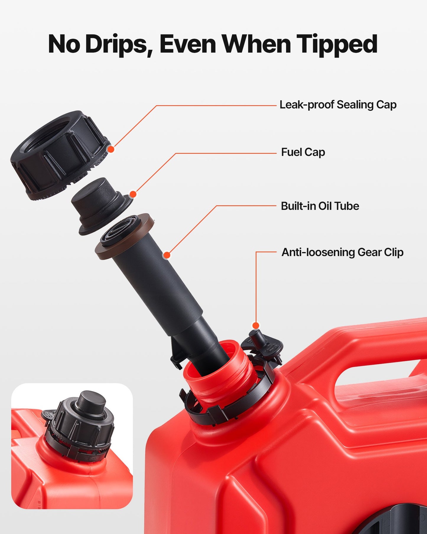 Fuel Container, 5 L, Gas Can with Spout and Lockable Bracket, 15 L/min Max Flow Rate, Secure & Leak-proof, Portable Flat Fluid Container for Most Cars Motorcycle ATV UTV, Red