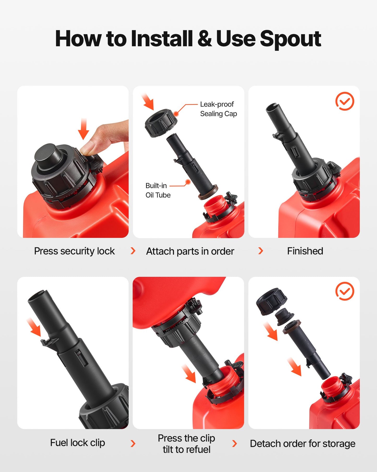 Fuel Container, 5 L, Gas Can with Spout and Lockable Bracket, 15 L/min Max Flow Rate, Secure & Leak-proof, Portable Flat Fluid Container for Most Cars Motorcycle ATV UTV, Red