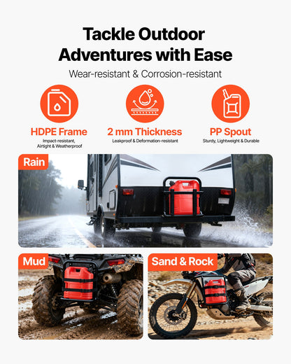 Fuel Container, 19 L, Gas Tank with Spout & Clear Scale, 15 L/min Max Flow Rate, Secure & Leak-proof, Portable Flat Fluid Container for Most Cars Motorcycle ATV UTV, Red, 4 Packs