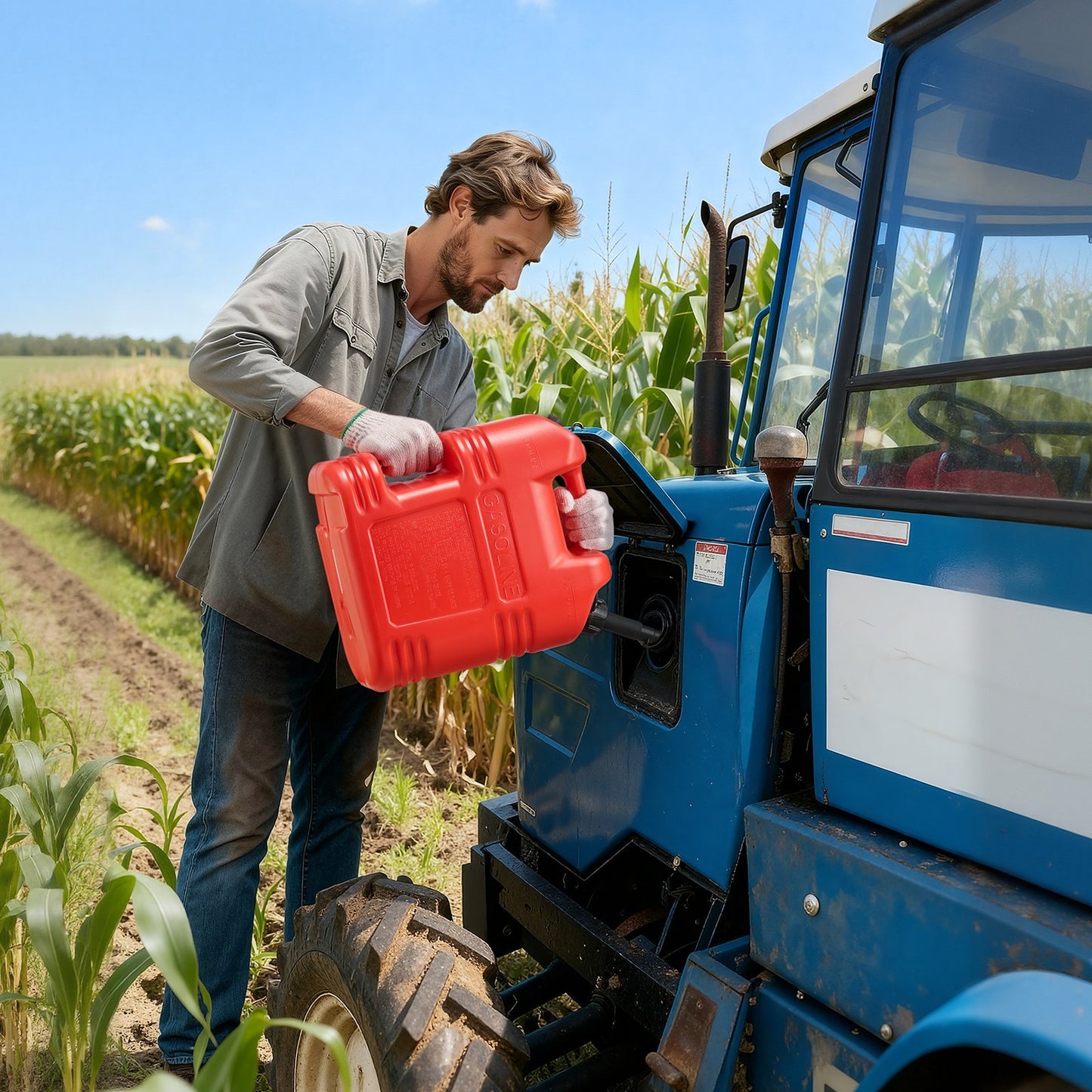Fuel Container, 19 L, Gas Tank with Spout & Clear Scale, 15 L/min Max Flow Rate, Secure & Leak-proof, Portable Flat Fluid Container for Most Cars Motorcycle ATV UTV, Red, 4 Packs