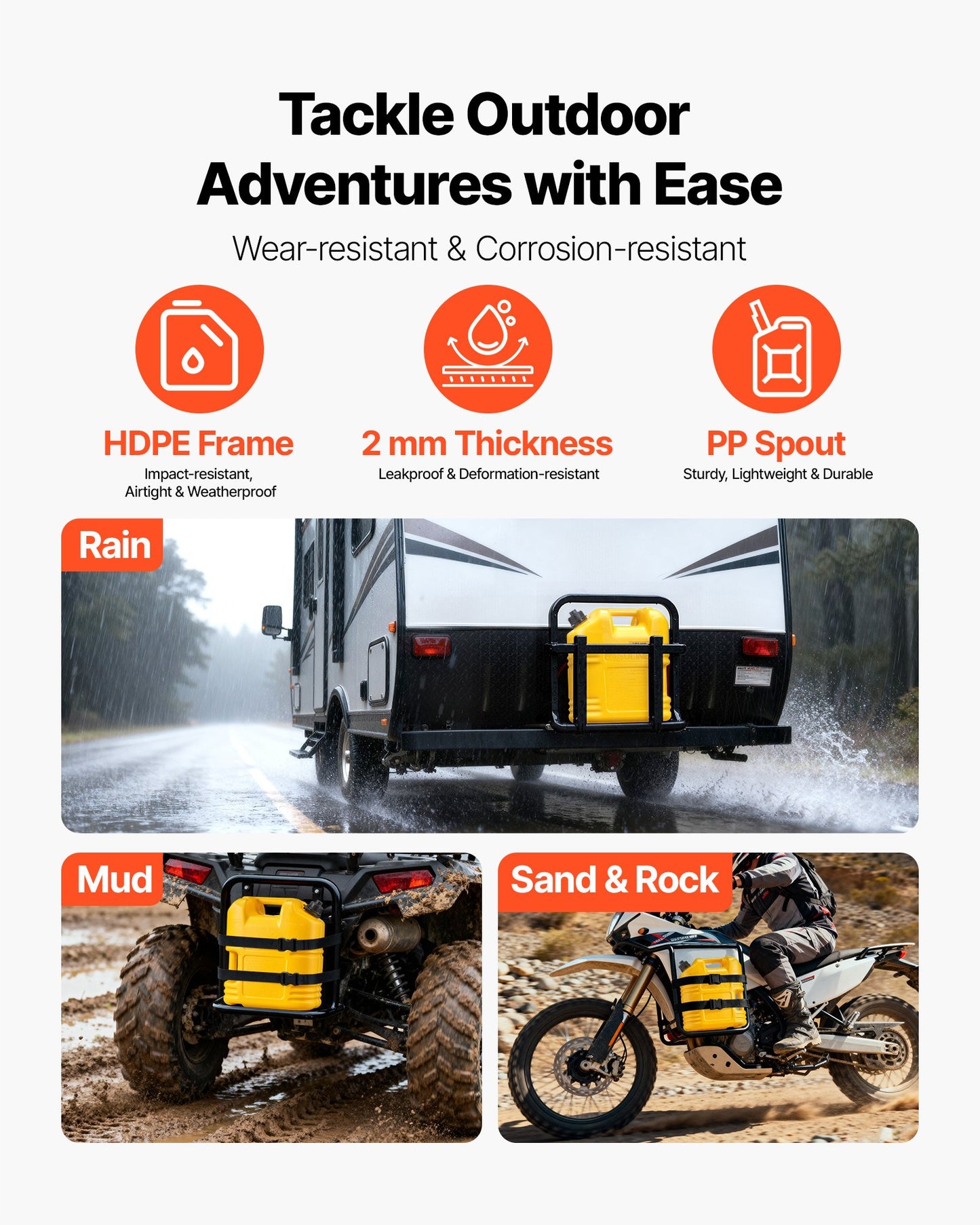 Fuel Container, 19 L, Gas Tank with Spout & Clear Scale, 15 L/min Max Flow Rate, Secure & Leak-proof, Portable Flat Fluid Container for Most Cars Motorcycle SUV ATV UTV, Yellow, 1 Pack