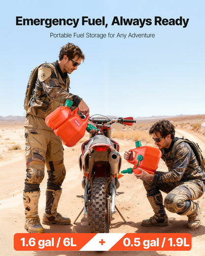 Kraftstoffbehälter, 6 l, Kraftstofftank mit Ausgießer und 1,9 l zusätzlichem Ölbehälter, max. Durchflussrate 5,5 l/min, auslaufsicherer und tragbarer flacher Flüssigkeitsbehälter für die meisten Autos, Motorräder, ATVs und UTVs.