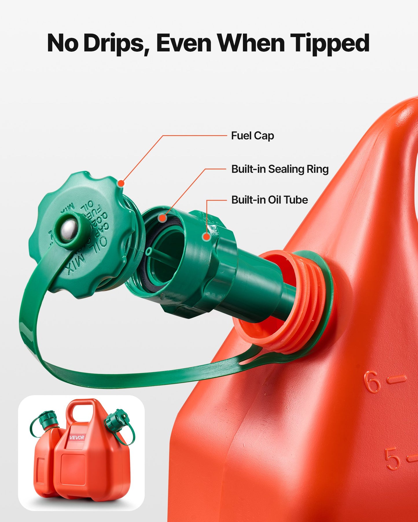 Kraftstoffbehälter, 6 l, Kraftstofftank mit Ausgießer und 1,9 l zusätzlichem Ölbehälter, max. Durchflussrate 5,5 l/min, auslaufsicherer und tragbarer flacher Flüssigkeitsbehälter für die meisten Autos, Motorräder, ATVs und UTVs.