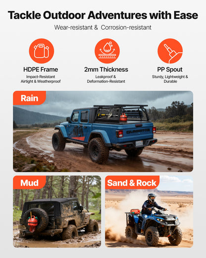 Kraftstoffbehälter, 6 l, Kraftstofftank mit Ausgießer und 1,9 l zusätzlichem Ölbehälter, max. Durchflussrate 5,5 l/min, auslaufsicherer und tragbarer flacher Flüssigkeitsbehälter für die meisten Autos, Motorräder, ATVs und UTVs.