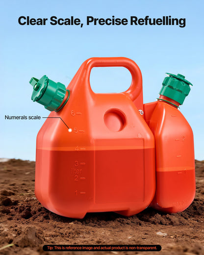 Kraftstoffbehälter, 6 l, Kraftstofftank mit Ausgießer und 1,9 l zusätzlichem Ölbehälter, max. Durchflussrate 5,5 l/min, auslaufsicherer und tragbarer flacher Flüssigkeitsbehälter für die meisten Autos, Motorräder, ATVs und UTVs.