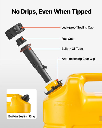 Fuel Container, 19 L, Gas Tank with Spout & Clear Scale, 15 L/min Max Flow Rate, Secure & Leak-proof, Portable Flat Fluid Container for Most Cars Motorcycle SUV ATV UTV, Yellow, 2 Packs