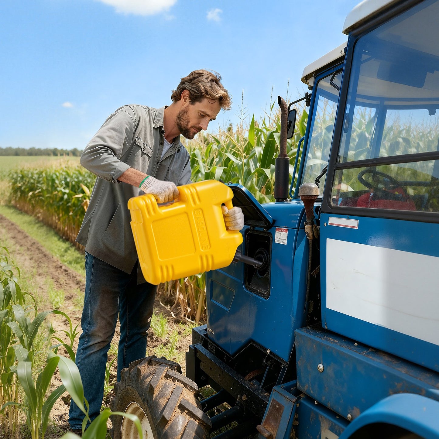 Fuel Container, 19 L, Gas Tank with Spout & Clear Scale, 15 L/min Max Flow Rate, Secure & Leak-proof, Portable Flat Fluid Container for Most Cars Motorcycle SUV ATV UTV, Yellow, 2 Packs