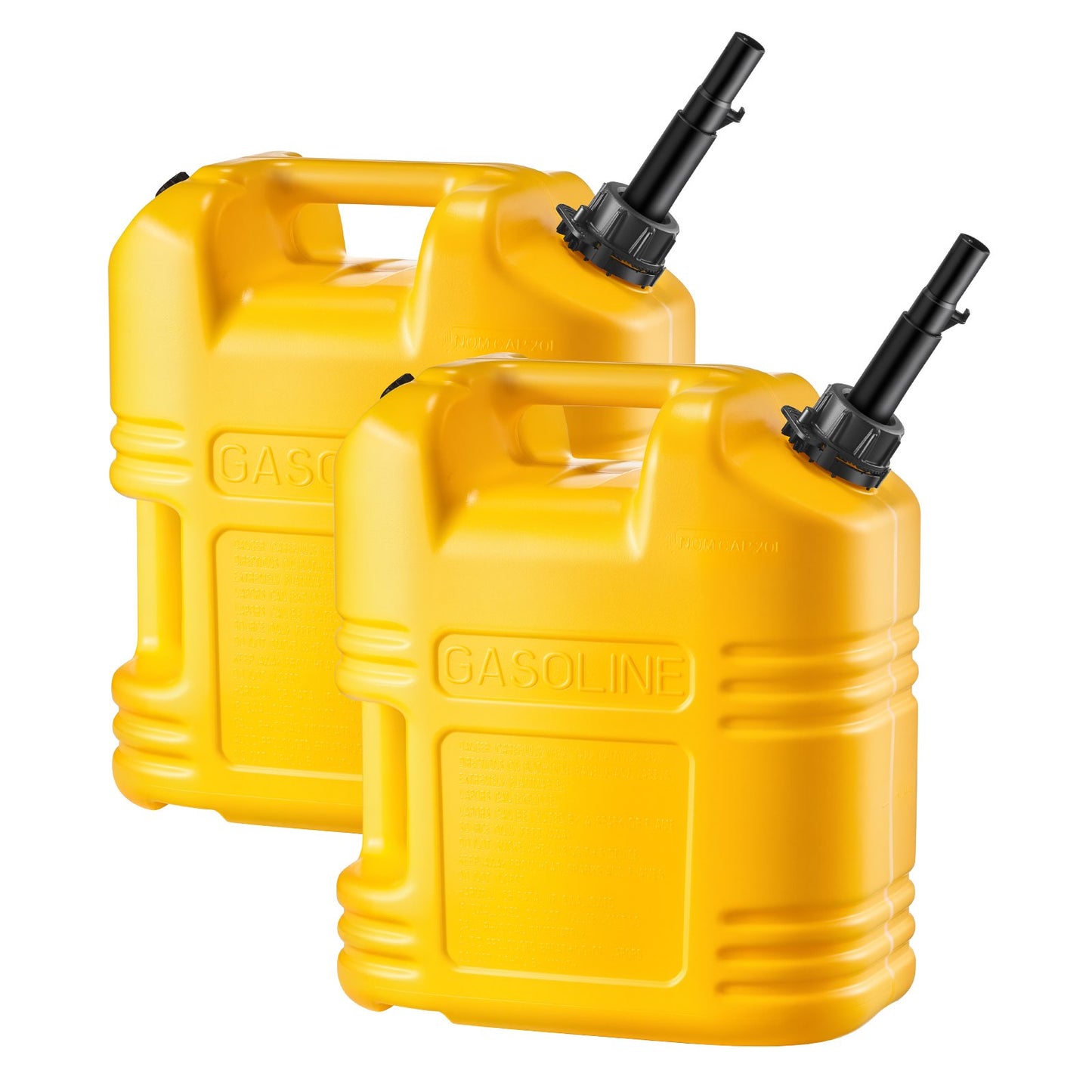 Fuel Container, 19 L, Gas Tank with Spout & Clear Scale, 15 L/min Max Flow Rate, Secure & Leak-proof, Portable Flat Fluid Container for Most Cars Motorcycle SUV ATV UTV, Yellow, 2 Packs
