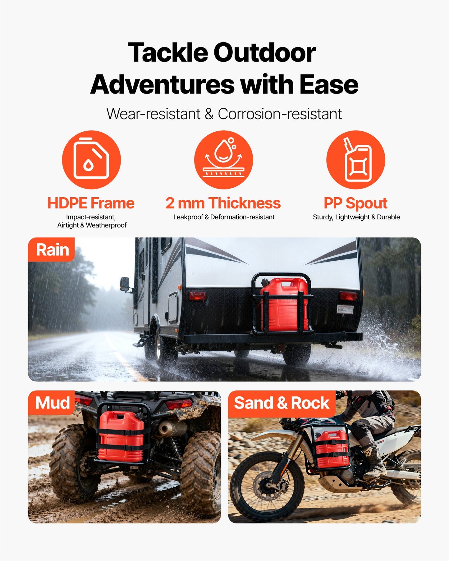 Kraftstoffkanister, 19 l, Benzintank mit Ausgießer und Skala, max. Durchflussrate 15 l/min, sicher und auslaufsicher, tragbarer flacher Flüssigkeitsbehälter für die meisten Autos, Motorräder, ATVs und UTVs, rot, 2er-Pack