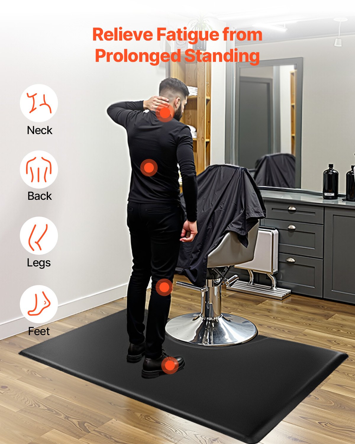 Salon Mat for Hair Stylist, 1525 x 915 mm Rectangle Salon Chair Mat Anti Fatigue, 23mm Thickened PVC + PU Barber Shop Floor Mat with Round Cut Out, Anti-Trip Beveled Edges & Non-slip Bottom