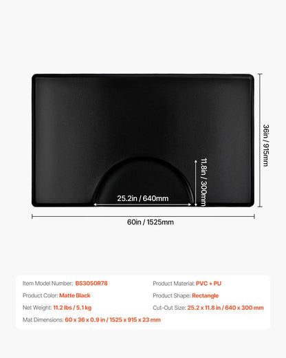 Salon Mat for Hair Stylist, 1525 x 915 mm Rectangle Salon Chair Mat Anti Fatigue, 23mm Thickened PVC + PU Barber Shop Floor Mat with Round Cut Out, Anti-Trip Beveled Edges & Non-slip Bottom