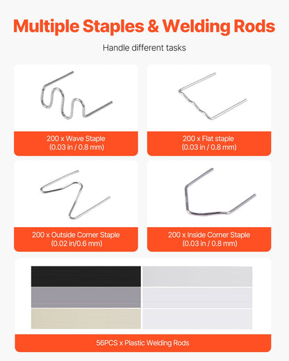 Kunststoffschweißset, 220-W-Kunststoffschweißgerät mit 800 Heißklammern und 56 Schweißstäben, professionelles Heißklammer-Schweißgerät mit LED-Licht, Tragetasche für Kajaks, Spielzeug und Autostoßstangenreparaturen
