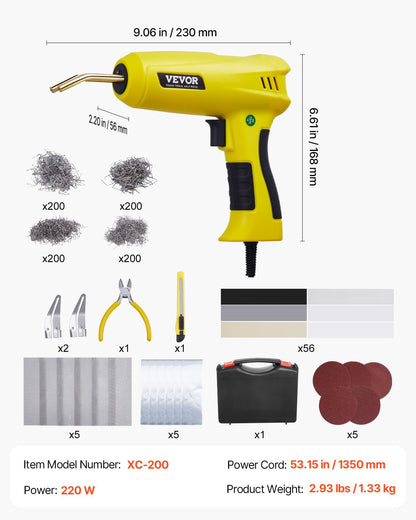 Kunststoffschweißset, 220-W-Kunststoffschweißgerät mit 800 Heißklammern und 56 Schweißstäben, professionelles Heißklammer-Schweißgerät mit LED-Licht, Tragetasche für Kajaks, Spielzeug und Autostoßstangenreparaturen