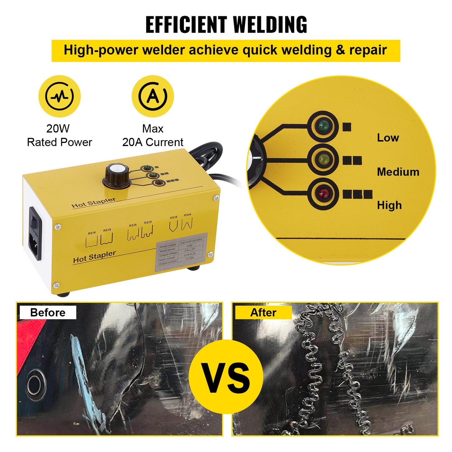 220-V-Kunststoffschweißgerät, Heißtacker, Kunststoffreparaturset, Kunststoffschweißgerät, 600 Klammern, 3 Heizstufen