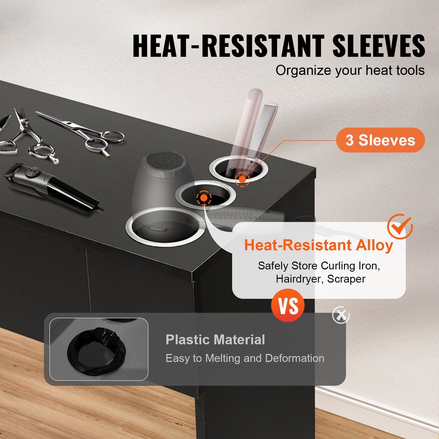 Salon-Arbeitsplatz, Wandmontierter Friseur-Arbeitsplatz, Beauty-Spa-Möbelset, 1 Schrank, 3 Fächer und 2 Schubladen (eine abschließbar), Schwarz