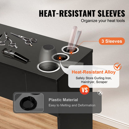 Salon-Arbeitsplatz, Wandmontierter Friseur-Arbeitsplatz, Beauty-Spa-Möbelset, 1 Schrank, 3 Fächer und 2 Schubladen (eine abschließbar), Schwarz