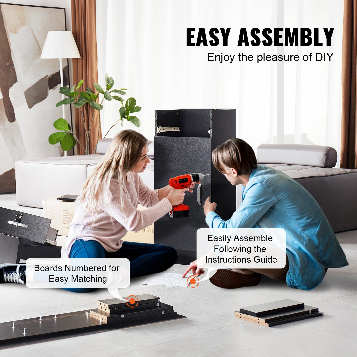 Salon-Arbeitsplatz, Wandmontierter Friseur-Arbeitsplatz, Beauty-Spa-Möbelset, 1 Schrank, 3 Fächer und 2 Schubladen (eine abschließbar), Schwarz