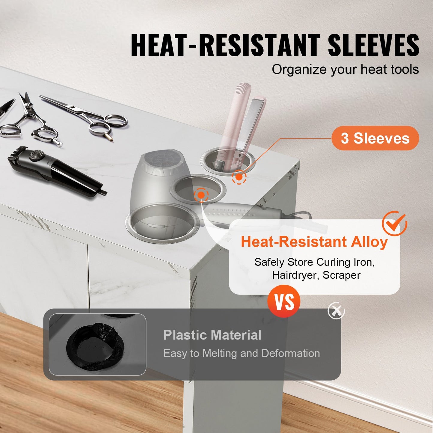 Salon-Arbeitsplatz, Wandmontierter Friseur-Arbeitsplatz, Beauty-Spa-Möbelset, 1 Schrank, 3 Fächer und 2 Schubladen (eine abschließbar), Weiß