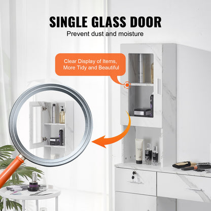 Salon-Arbeitsplatz, Wandmontierter Friseur-Arbeitsplatz, Beauty-Spa-Möbelset, 1 Schrank, 3 Fächer und 2 Schubladen (eine abschließbar), Weiß