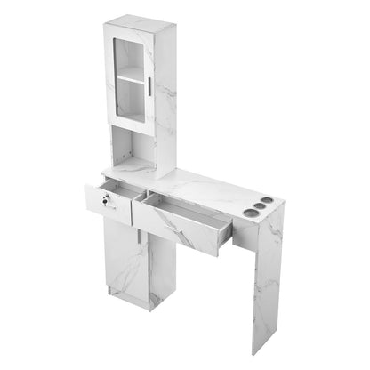 Salon-Arbeitsplatz, Wandmontierter Friseur-Arbeitsplatz, Beauty-Spa-Möbelset, 1 Schrank, 3 Fächer und 2 Schubladen (eine abschließbar), Weiß