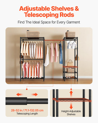 Kleiderständer, Schwerlast-Kleiderständer, freistehender Kleiderständer mit Stahlrahmen, 363 kg Tragkraft, Kleiderschrank mit Ablagefächern für Schlafzimmer, Abstellraum, Flur