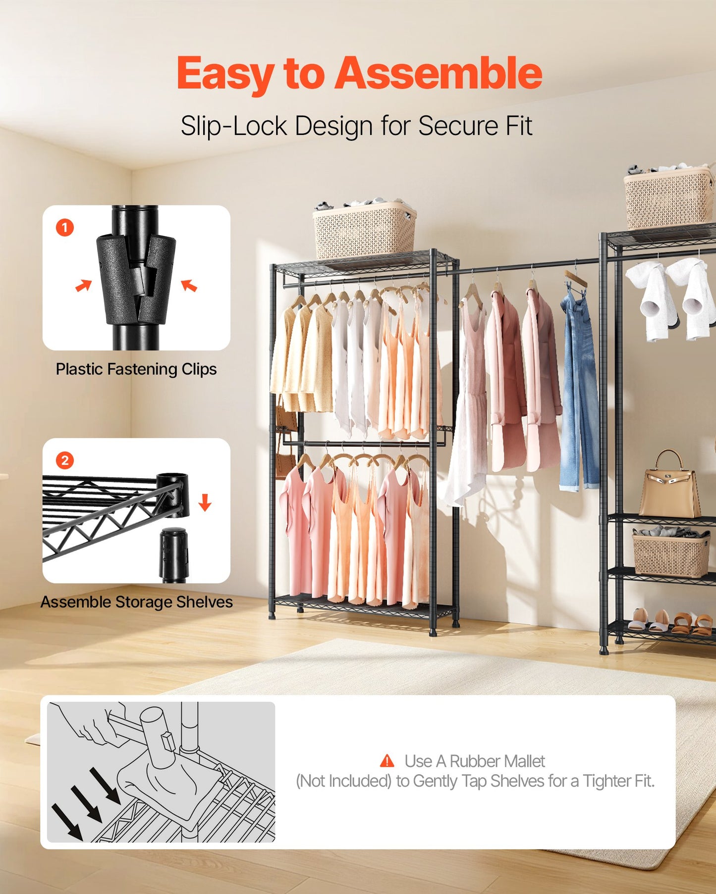 Kleiderständer, Schwerlast-Kleiderständer, freistehender Kleiderständer mit Stahlrahmen, 363 kg Tragkraft, Kleiderschrank mit Ablagefächern für Schlafzimmer, Abstellraum, Flur