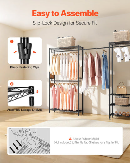 Kleiderständer, Schwerlast-Kleiderständer, freistehender Kleiderständer mit Stahlrahmen, 363 kg Tragkraft, Kleiderschrank mit Ablagefächern für Schlafzimmer, Abstellraum, Flur