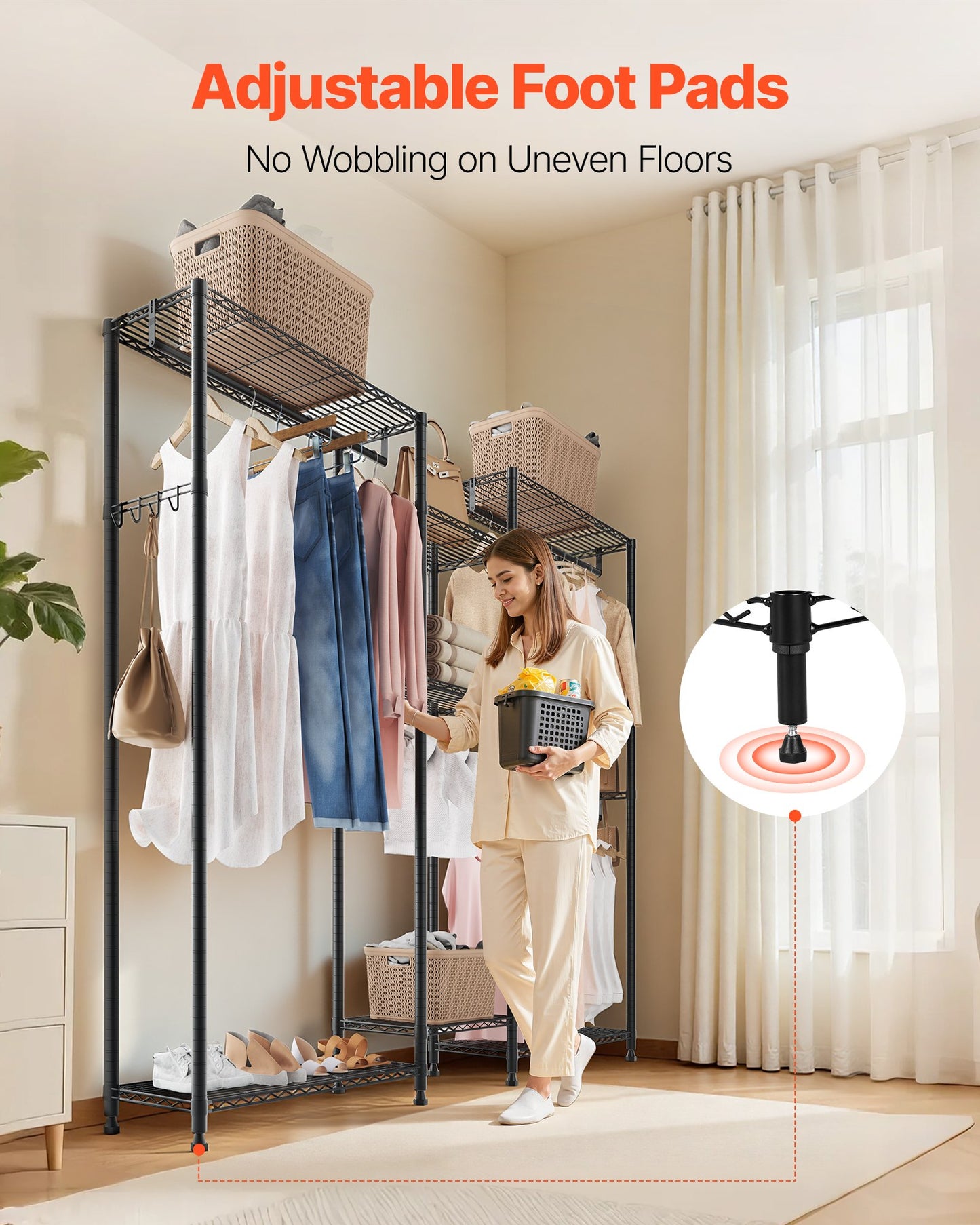 Kleiderständer, Schwerlast-Kleiderschrank, 7 verstellbare Kleiderstangen mit Stahlrahmen, Tragkraft 385,5 kg, mit 4 Kleiderstangen für Schlafzimmer, Abstellraum, Flur