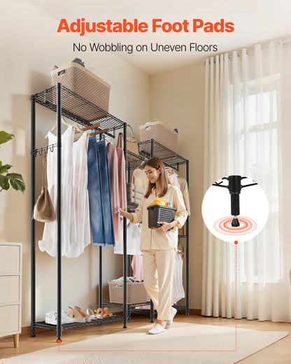 Kleiderständer, Schwerlast-Kleiderschrank, 7 verstellbare Kleiderstangen mit Stahlrahmen, Tragkraft 385,5 kg, mit 4 Kleiderstangen für Schlafzimmer, Abstellraum, Flur