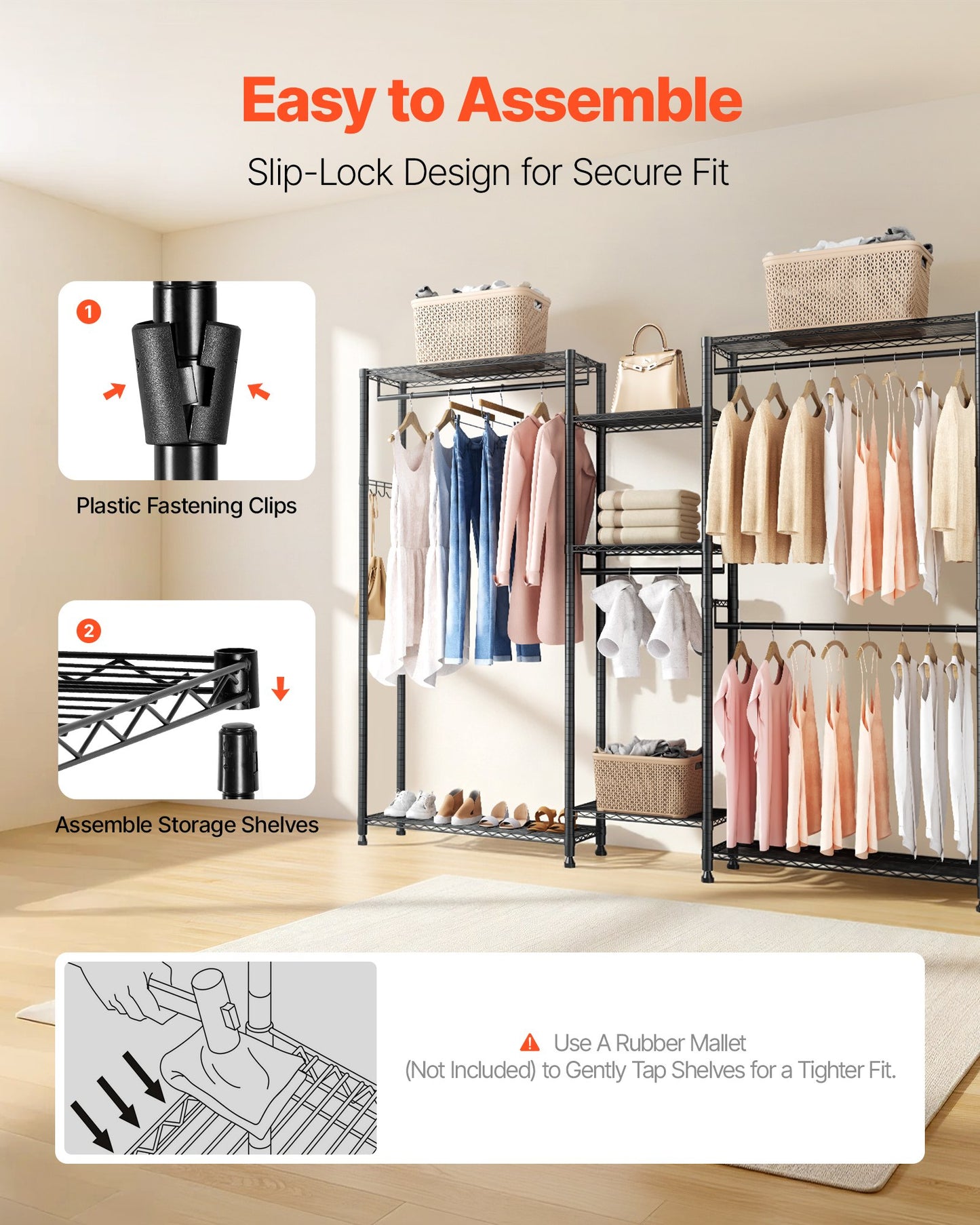 Kleiderständer, Schwerlast-Kleiderschrank, 7 verstellbare Kleiderstangen mit Stahlrahmen, Tragkraft 385,5 kg, mit 4 Kleiderstangen für Schlafzimmer, Abstellraum, Flur