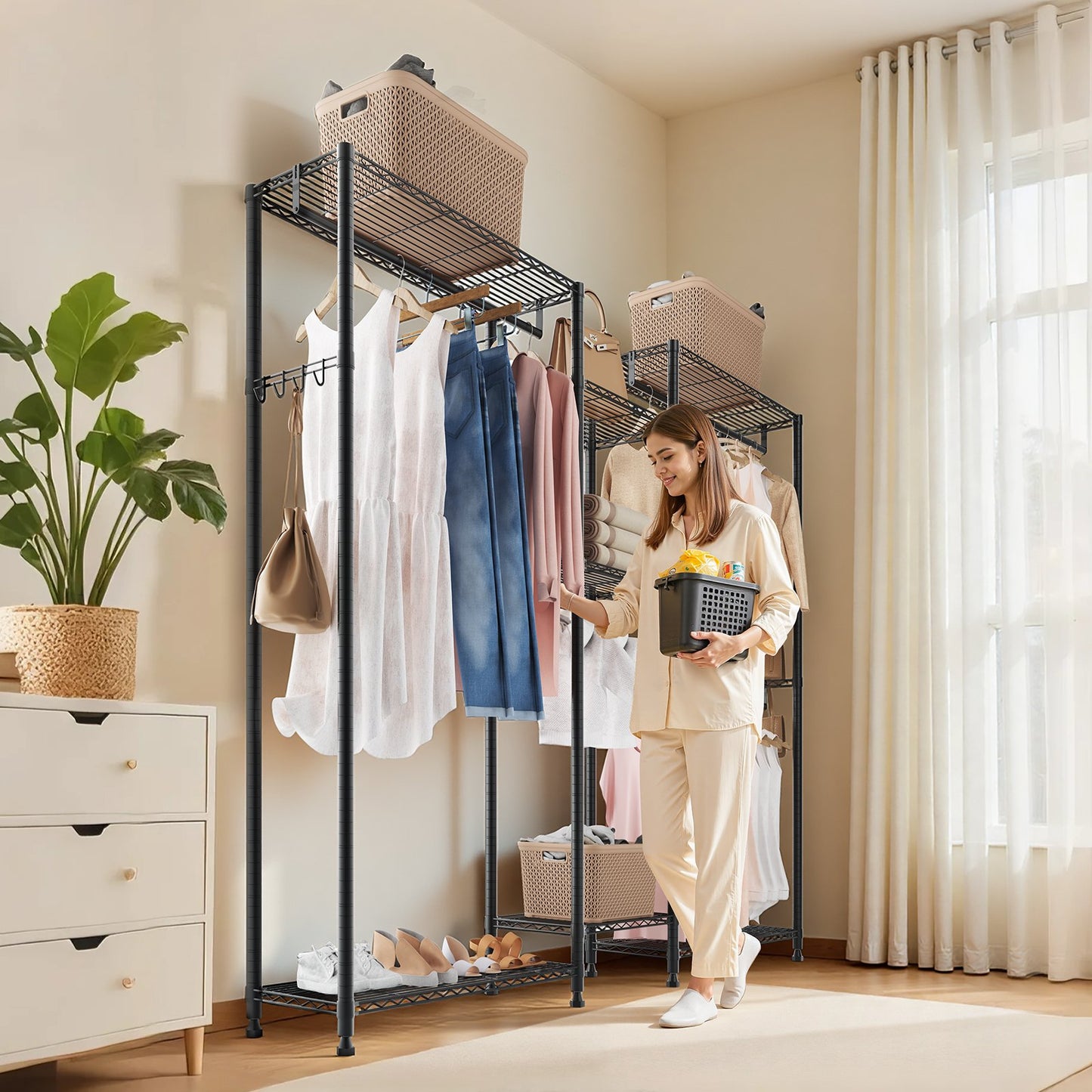 Kleiderständer, Schwerlast-Kleiderschrank, 7 verstellbare Kleiderstangen mit Stahlrahmen, Tragkraft 385,5 kg, mit 4 Kleiderstangen für Schlafzimmer, Abstellraum, Flur