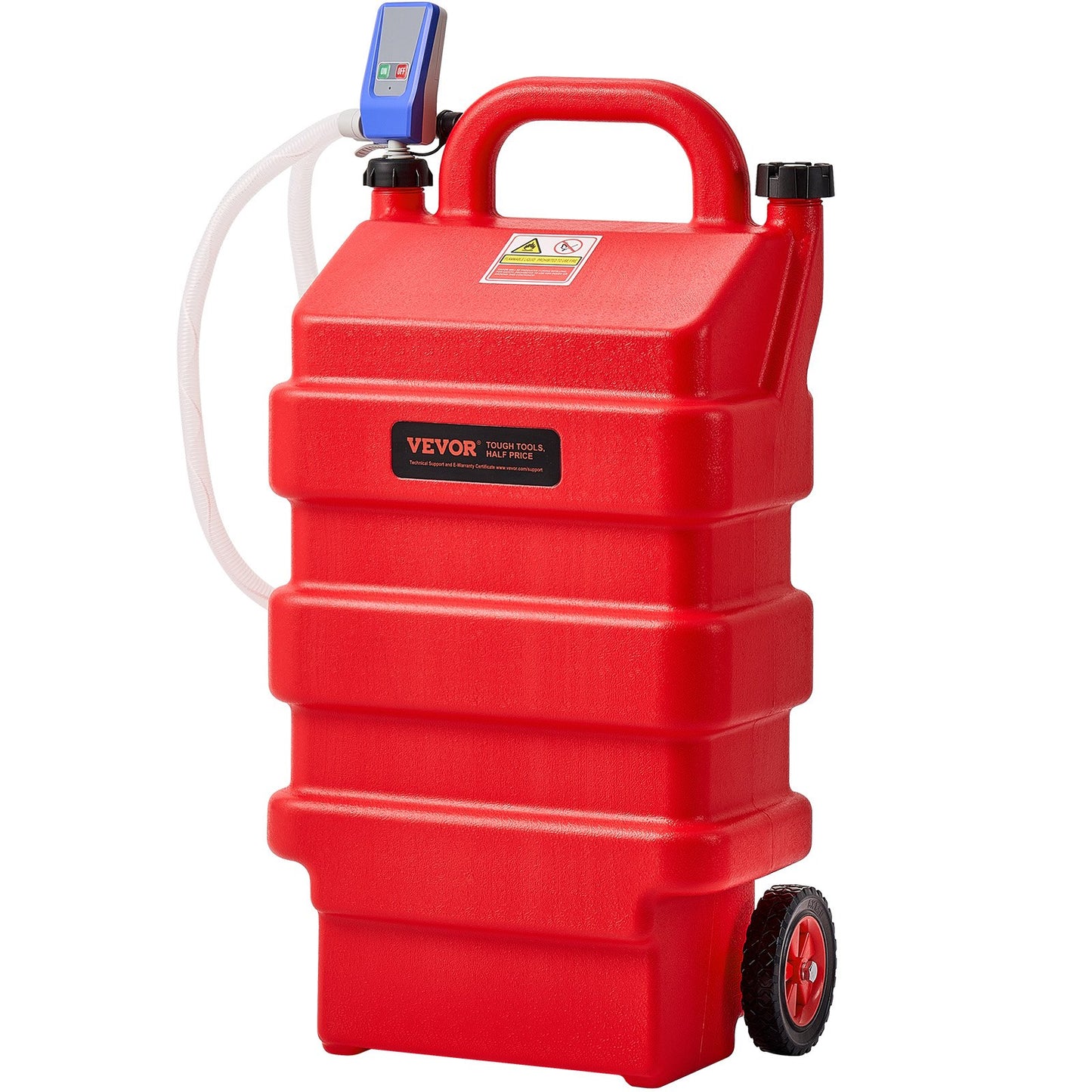 Fuel Caddy, 16 Gallon, Portable Fuel Tank with 12V DC 2.5 GPM Electric Fuel Transfer Pump, 4 ft Delivery Hose & Auto-Stop Sensor Nozzle, Tank Adapters, Suitable for Diesel & Gasoline, Red