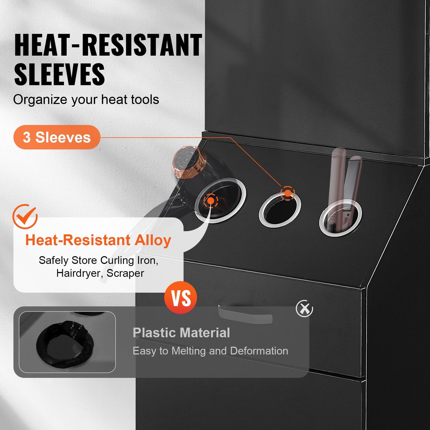 Salon Storage Cabinet, Barber Salon Station for Hair Stylist, Hair Stylist Station Set, with 3 Hair Dryer Holders, Cabinets, and A Drawer, Black