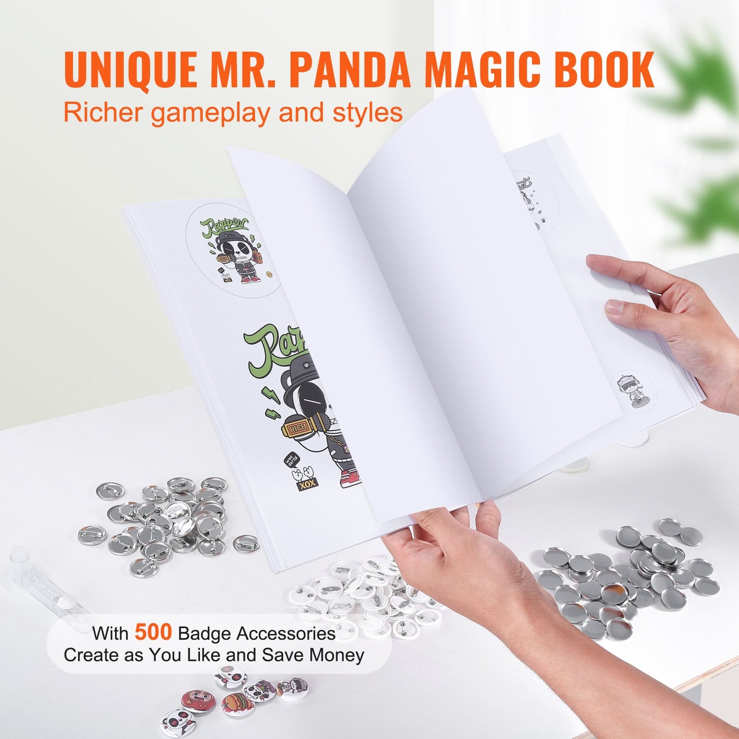 Buttonmaschine, 25-mm-Pin-Maschine, Installationsfreies Stanzpressen-Set für Anstecknadeln, Bastelset für Kinder zum Basteln von Buttons mit 500 Buttonteilen, Kreisschneider, Zauberbuch