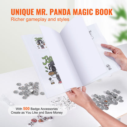 Buttonmaschine, 25-mm-Pin-Maschine, Installationsfreies Stanzpressen-Set für Anstecknadeln, Bastelset für Kinder zum Basteln von Buttons mit 500 Buttonteilen, Kreisschneider, Zauberbuch