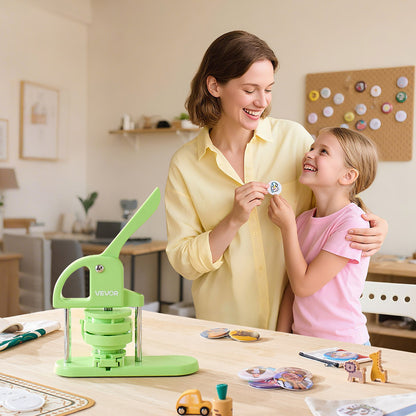 Buttonmaschine, 32 mm / 58 mm 2-in-1, Kunststoff-Pin-Maschine mit 200 Button-Rohlingen, Kreisschneider und Zauberbuch, verstärkter ergonomischer Griff, für selbstgemachte Anstecknadeln und personalisierte Pins, Grün