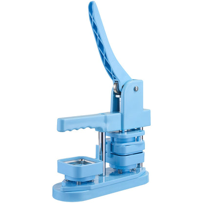 Buttonmaschine, 50 x 50 mm quadratisch, Kunststoff-Pin-Maschine mit Frontgehäusen aus Weißblech, Kunststoff-Rückabdeckungen, Magnetverschlüssen und transparenten Folien, ergonomischem Griff, für selbstgemachte Buttons, blau