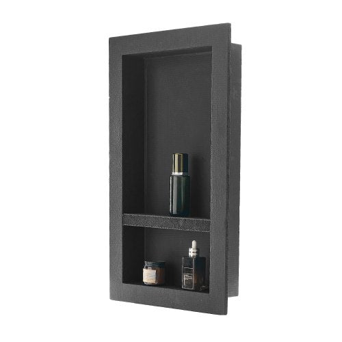 Shower Niche, 40.6 x 71.1 x 10.2 cm Recessed Wall Niche with Movable Divider Shelf, Modern Soap & Shampoo Storage Organizer,Square Corners,Sealed Waterproof Design,Black for Bathroom
